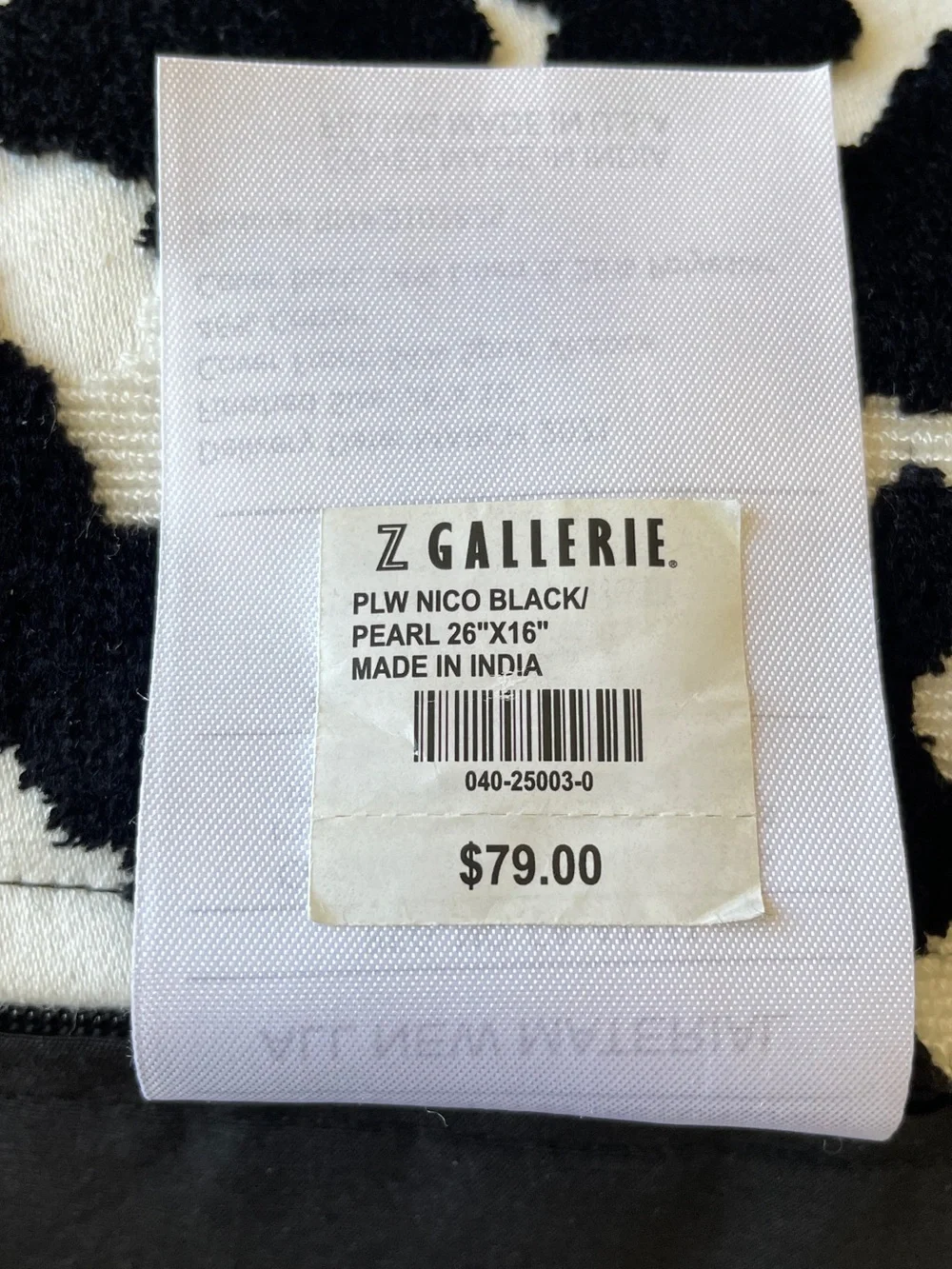 Z Gallerie Black & Cream Decorative Pillow Duck Down Animal Print (2 available)